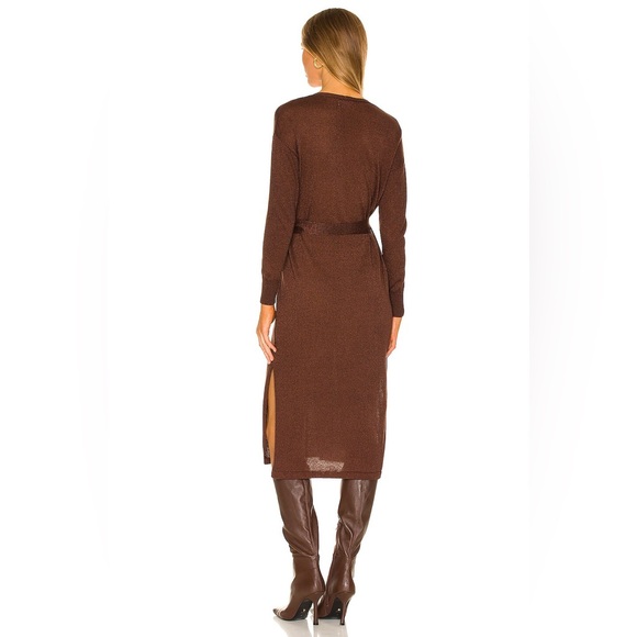 Lovers And Friends Azita Wrap Dress Women’s Size S Chocolate Brown Midi Shimmer - Picture 3 of 16